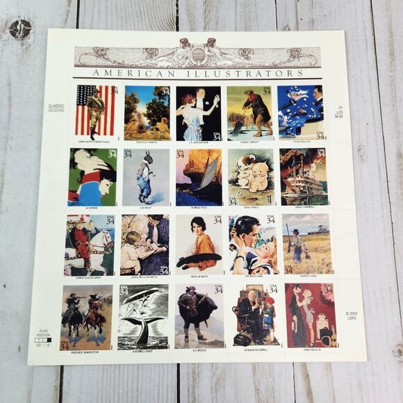 US American Illustrators Stamp Sheet of 20 34c MNH Rockwell 2000 - Picture 1 of 6
